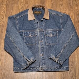 Vintage Timberland Weather gear 90s Denim Jean Jacket Mens L Rugged Workwear E16